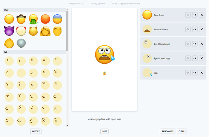 パーツを組み合わせ絵文字を作れるジェネレーター Emoji Builder